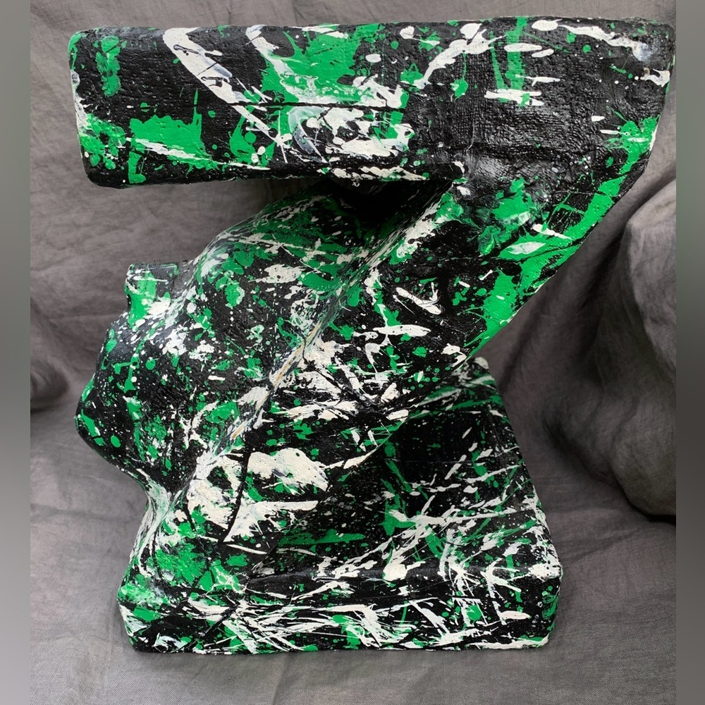 Abstract Original “Z” Face Print Mask Paper Mache 14x10x8 Mixed Media Sculpture